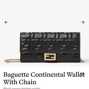 Fendi Black Continental Leather Wallet with Chain